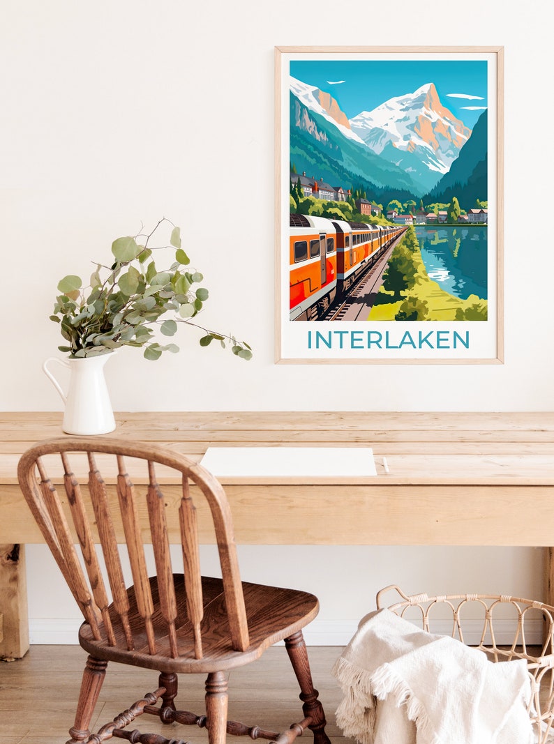 Interlaken Travel Poster, Switzerland Wall Art, Switzerland Print, Interlaken Poster, Swiss Train, Interlaken Print