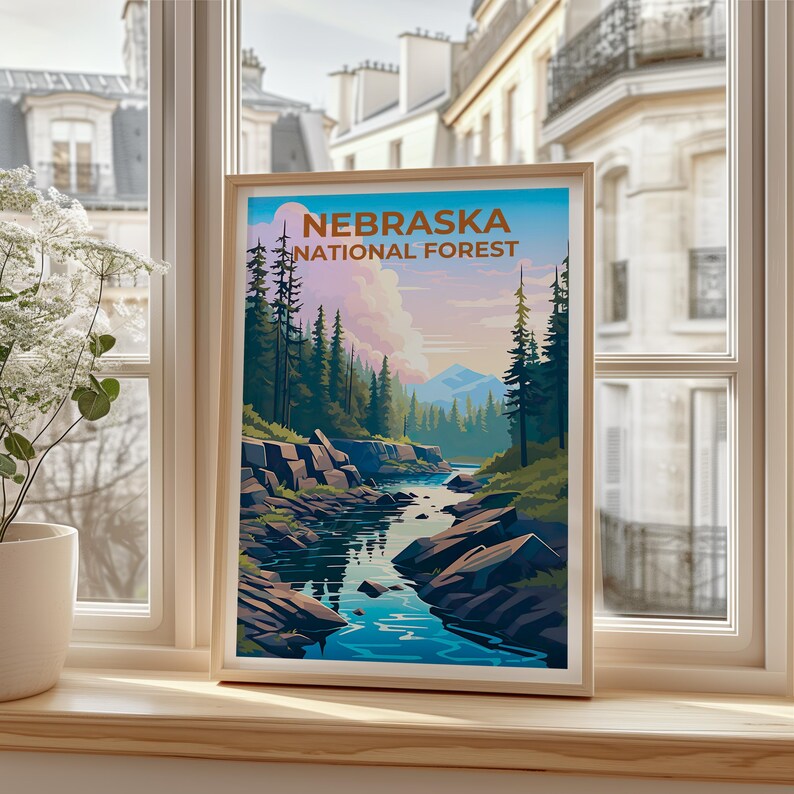 Nebraska National Forest Travel Print, Forest in Spring Poster, Midwest Wall Art, Nebraska Poster, Home Decor, Birthday Gift
