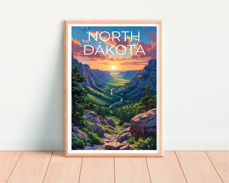 Affiche de voyage du Dakota du Nord, art mural du Dakota du Nord, impression du Dakota du Nord, affiche du Dakota du Nord, affiche de forĂȘt, affiche de nature, art du Dakota du Nord