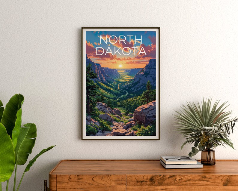 Affiche de voyage du Dakota du Nord, art mural du Dakota du Nord, impression du Dakota du Nord, affiche du Dakota du Nord, affiche de forĂȘt, affiche de nature, art du Dakota du Nord