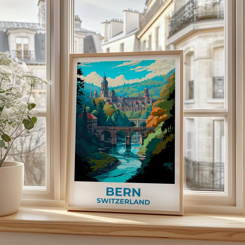 Bern Travel Print Switzerland Poster Swiss Alps Wall Art Forest Illustration Bern Poster Home Decor Birthday Gift