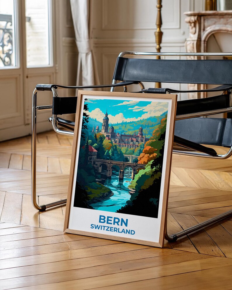 Bern Travel Print Switzerland Poster Swiss Alps Wall Art Forest Illustration Bern Poster Home Decor Birthday Gift