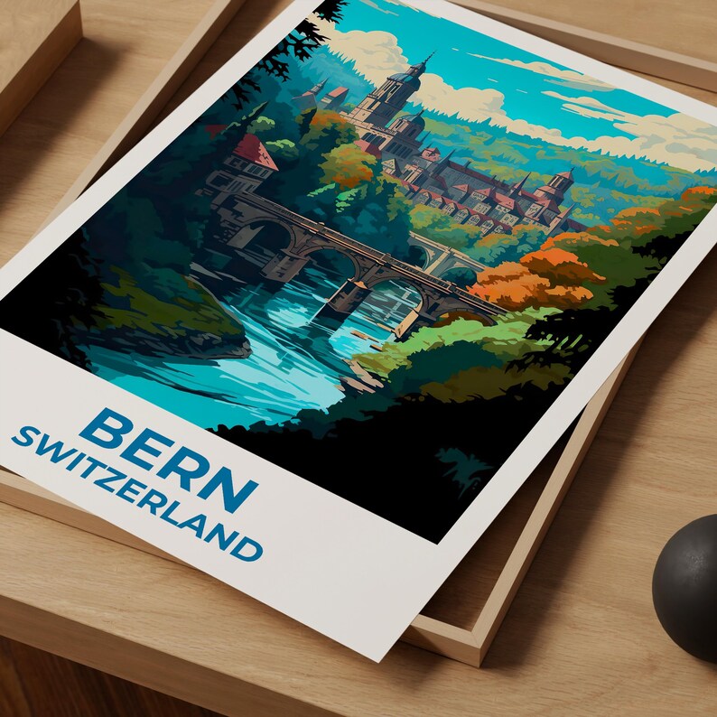 Bern Travel Print Switzerland Poster Swiss Alps Wall Art Forest Illustration Bern Poster Home Decor Birthday Gift