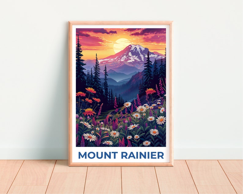 Affiche du mont Rainier, Impression du mont Rainier, Affiche de Washington, Affiche du parc national du mont Rainier, Impression de Washington