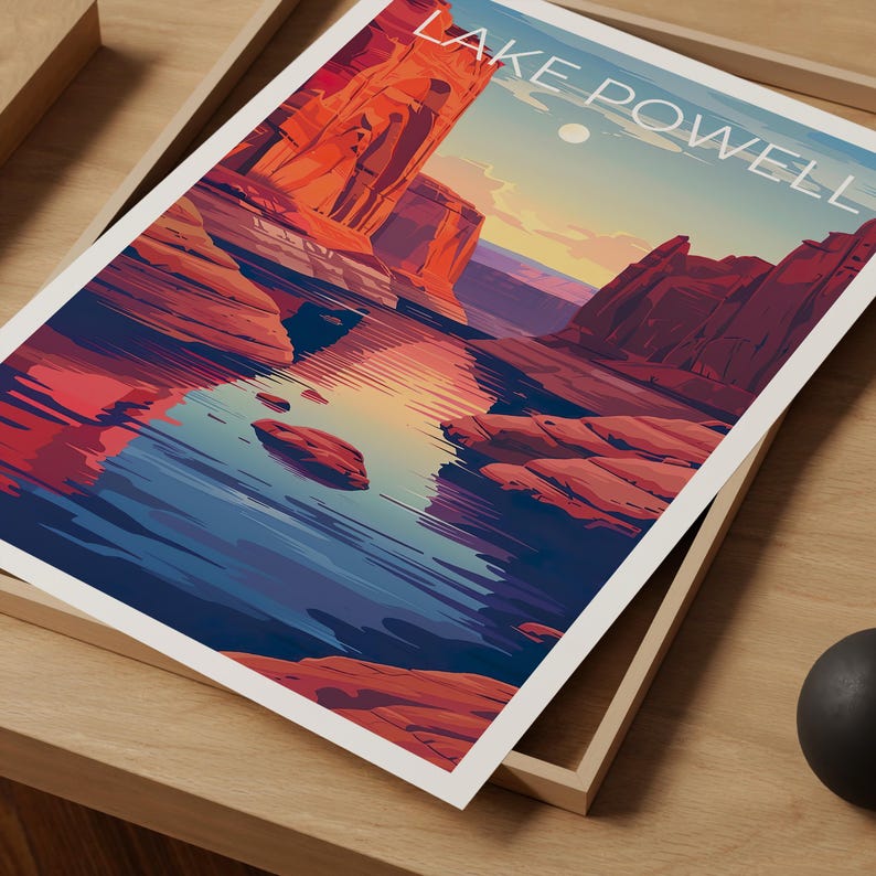 Lake Powell Travel Print, Utah Poster, Arizona Wall Art, Lake Powell Poster, Home Decor, Birthday Gift