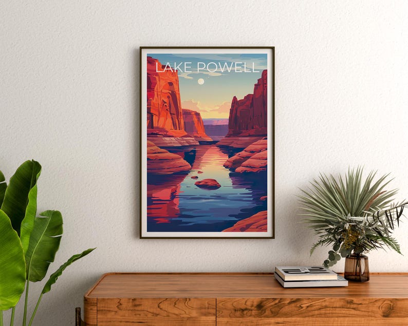 Lake Powell Travel Print, Utah Poster, Arizona Wall Art, Lake Powell Poster, Home Decor, Birthday Gift