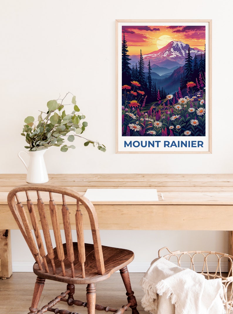 Affiche du mont Rainier, Impression du mont Rainier, Affiche de Washington, Affiche du parc national du mont Rainier, Impression de Washington