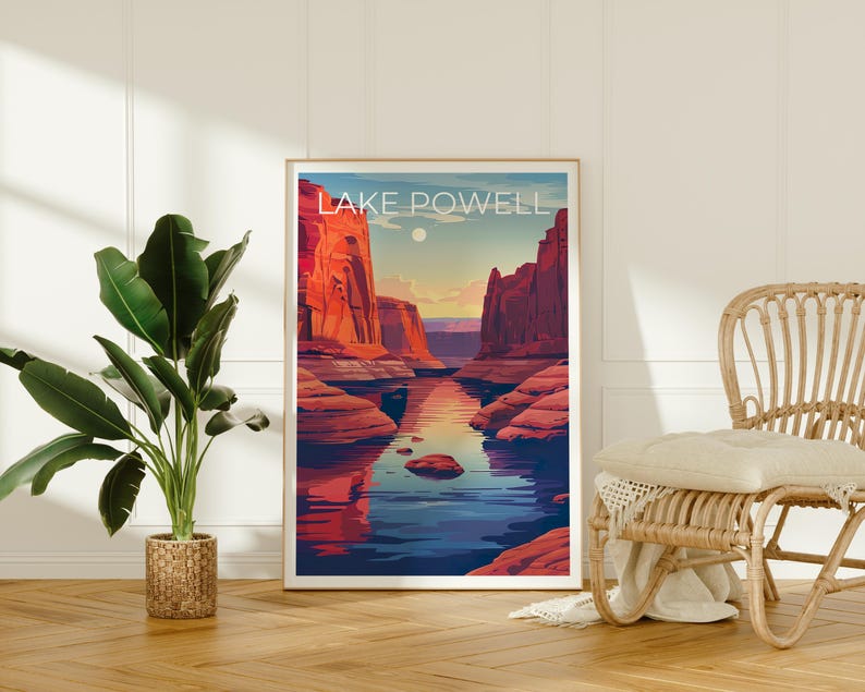 Lake Powell Travel Print, Utah Poster, Arizona Wall Art, Lake Powell Poster, Home Decor, Birthday Gift