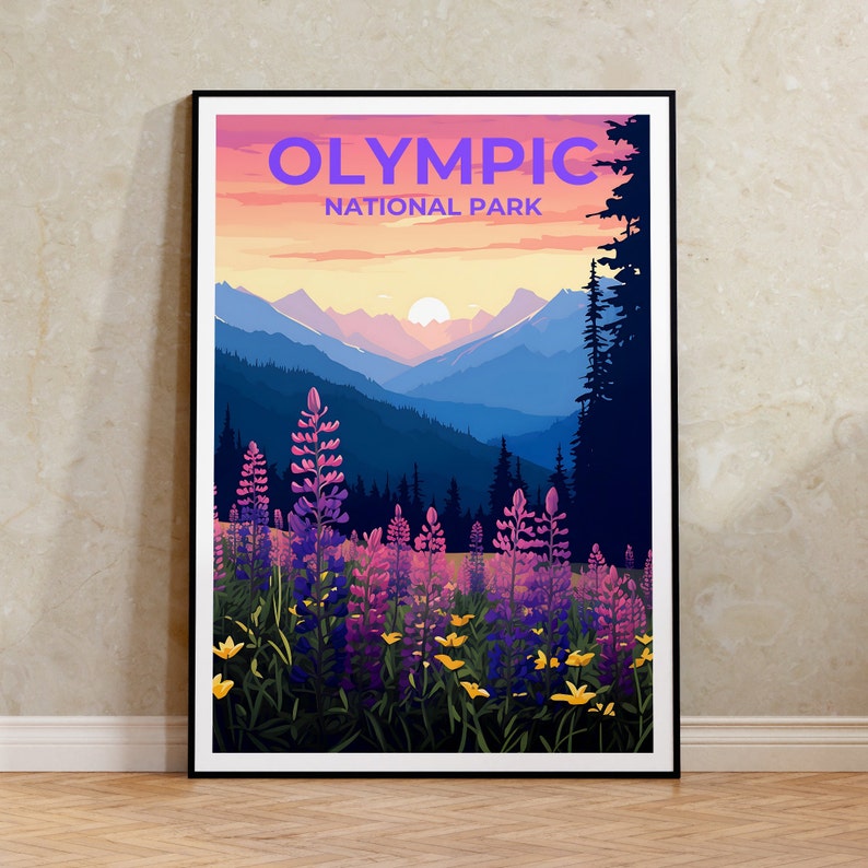 Affiche de voyage du parc national olympique, art mural de l'État de Washington, impression sur la nature, affiche du parc national olympique