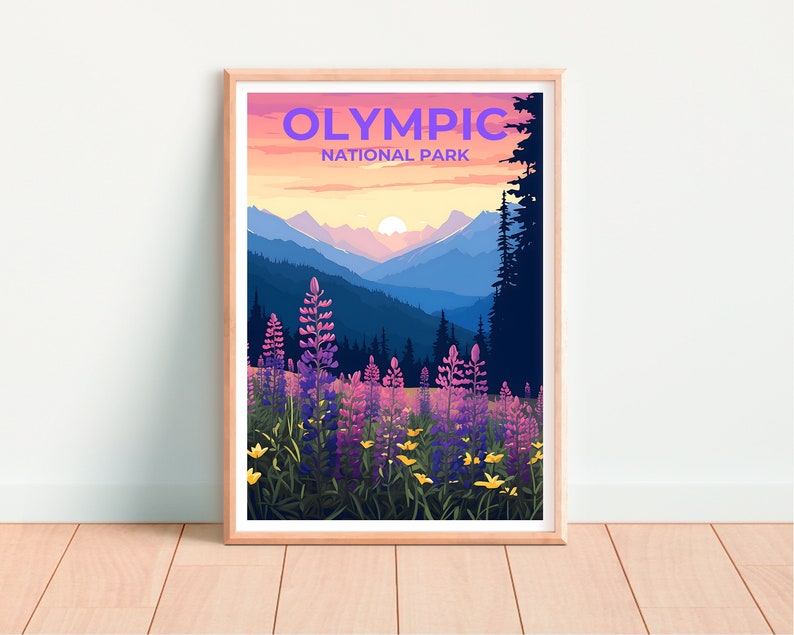 Affiche de voyage du parc national olympique, art mural de l'État de Washington, impression sur la nature, affiche du parc national olympique