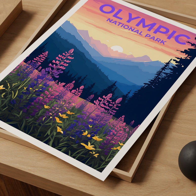 Affiche de voyage du parc national olympique, art mural de l'État de Washington, impression sur la nature, affiche du parc national olympique