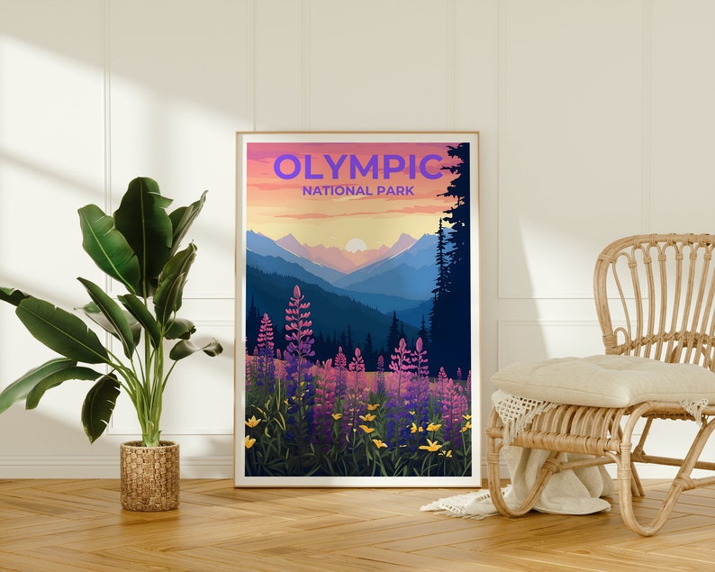 Affiche de voyage du parc national olympique, art mural de l'État de Washington, impression sur la nature, affiche du parc national olympique