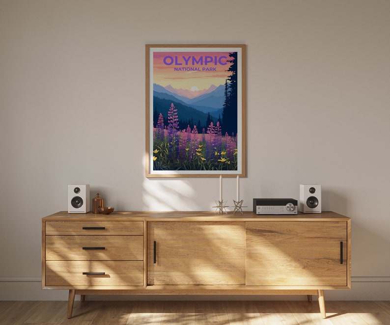 Affiche de voyage du parc national olympique, art mural de l'État de Washington, impression sur la nature, affiche du parc national olympique