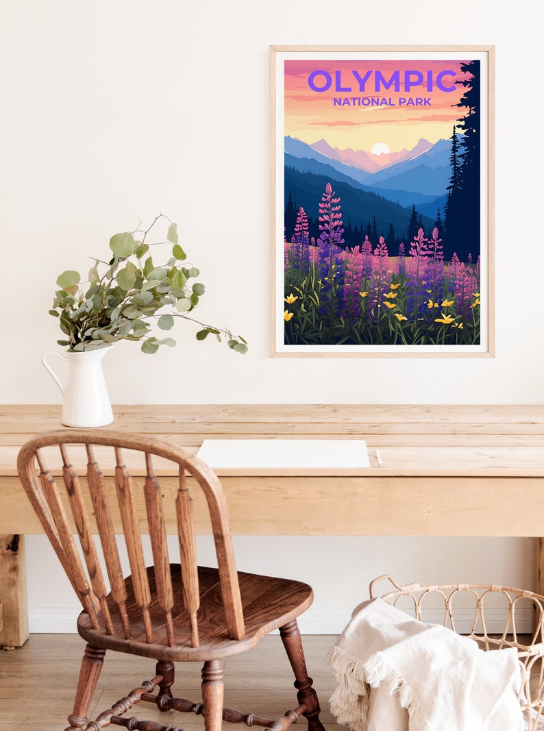 Affiche de voyage du parc national olympique, art mural de l'État de Washington, impression sur la nature, affiche du parc national olympique