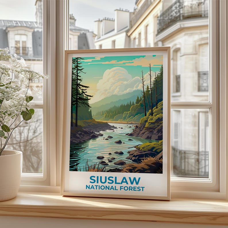 Siuslaw National Forest Travel Print Oregon Poster Forest Wall Art Mountain Illustration Siuslaw Poster Home Decor Birthday Gift