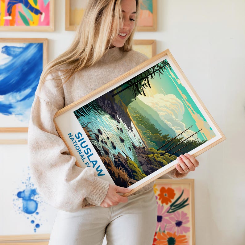 Siuslaw National Forest Travel Print Oregon Poster Forest Wall Art Mountain Illustration Siuslaw Poster Home Decor Birthday Gift