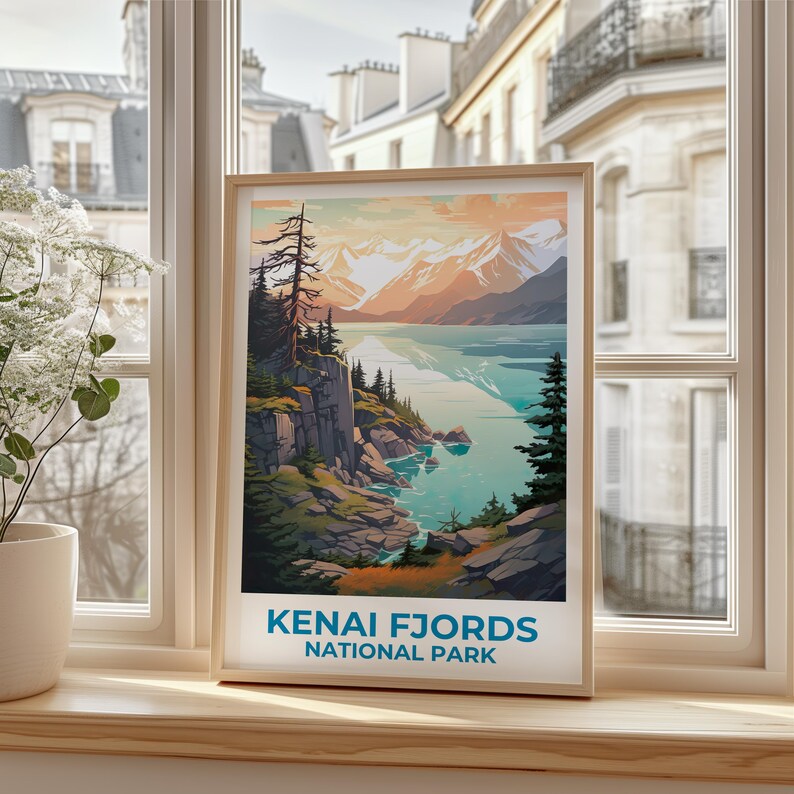 Kenai Fjords Poster, Alaska Print, National Park Poster, Mountain Print, Kenai Fjords Print, Forest Poster, Alaska Art