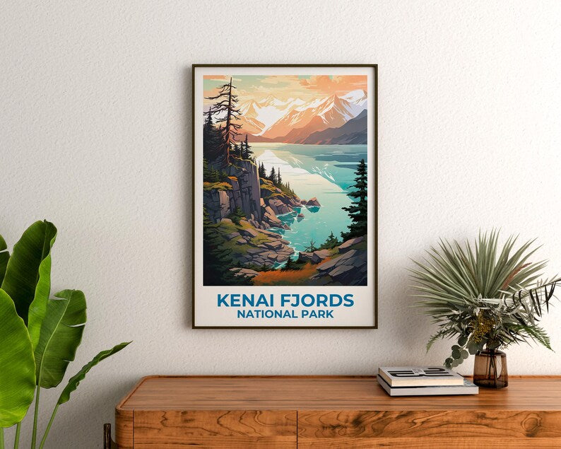 Kenai Fjords Poster, Alaska Print, National Park Poster, Mountain Print, Kenai Fjords Print, Forest Poster, Alaska Art