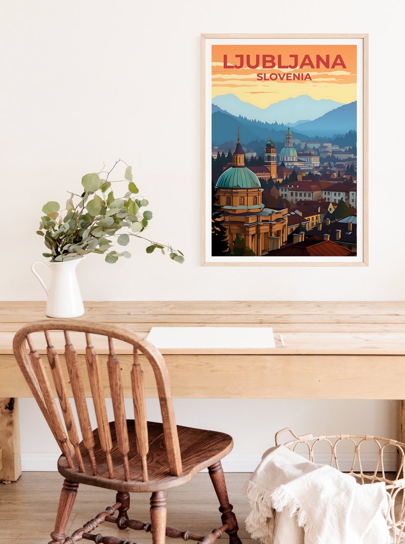 Ljubljana Travel Poster, Slovenia Wall Art, Slovenia Print, Ljubljana Poster, City Bridge Poster, Europe Poster, Ljubljana Art