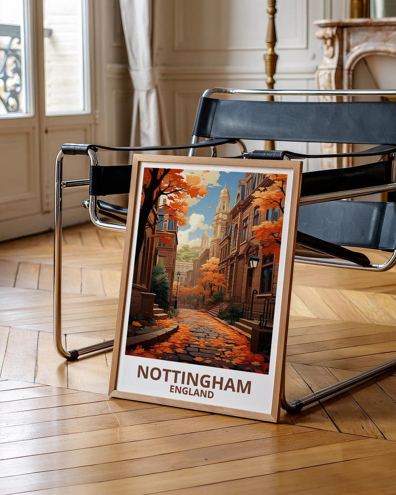 Nottingham Travel Print England Poster United Kingdom Wall Art Great Britain Illustration Nottingham Poster Home Decor Birthday Gift