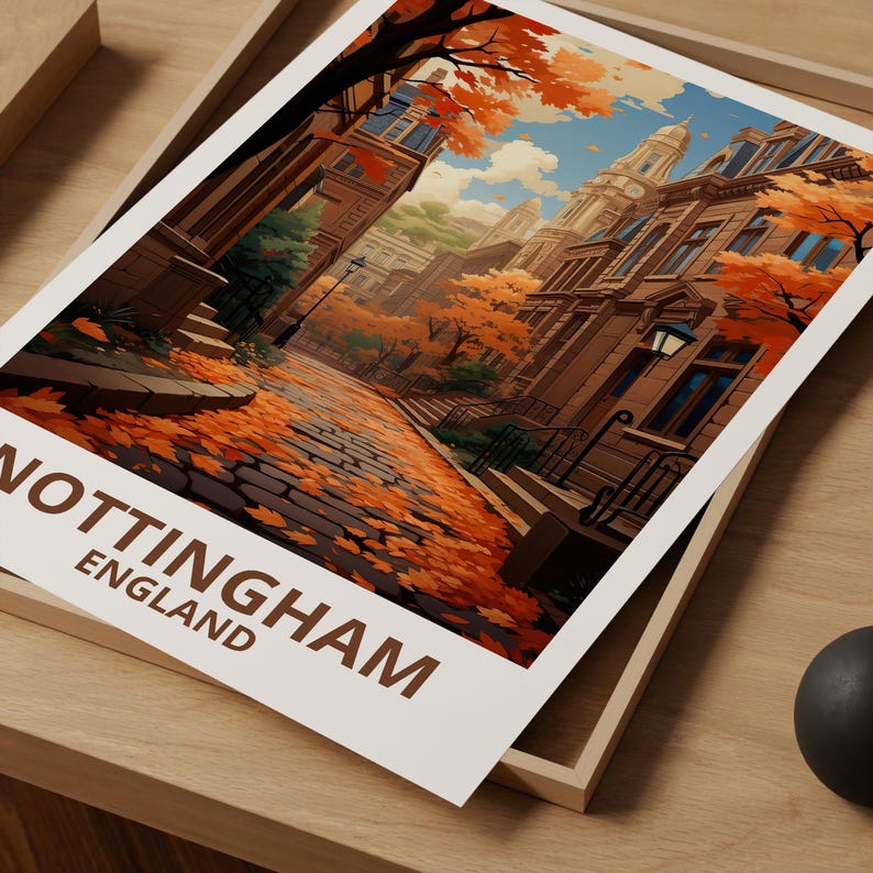 Nottingham Travel Print England Poster United Kingdom Wall Art Great Britain Illustration Nottingham Poster Home Decor Birthday Gift