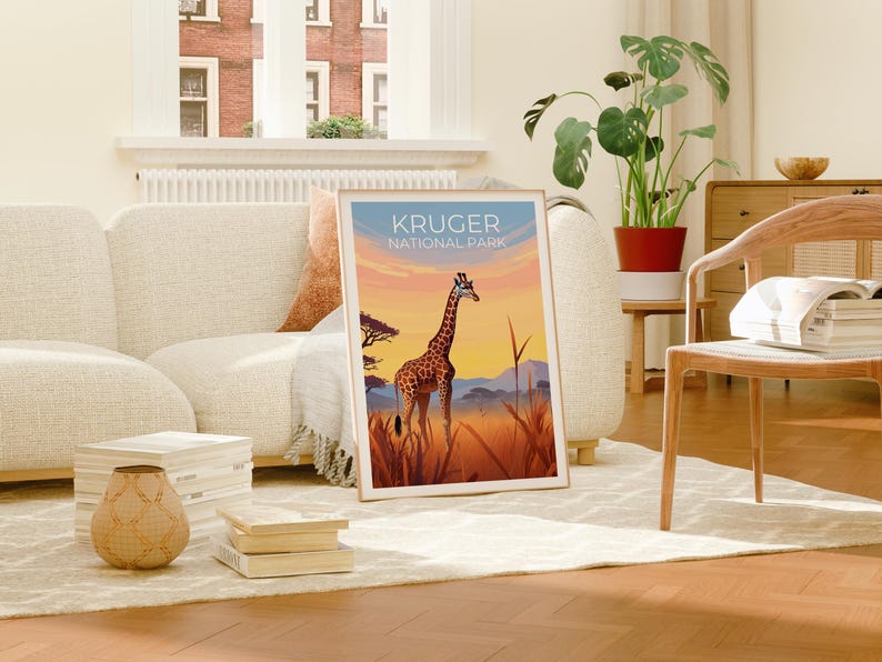 Kruger National Park Travel Print African Safari Poster South Africa Wall Art Africa Illustration Kruger Poster Home Decor Birthday Gift