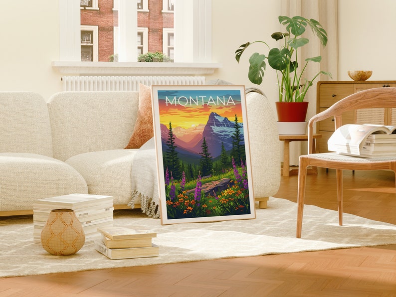 Montana Travel Poster, Montana Wall Art, Montana Print, Montana Poster, Mountain Poster, Flowers Poster, Montana Art