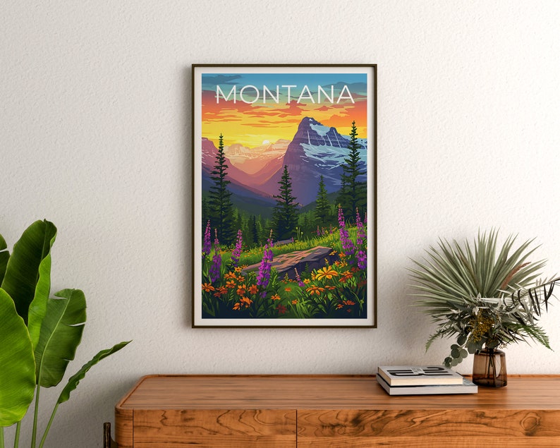 Montana Travel Poster, Montana Wall Art, Montana Print, Montana Poster, Mountain Poster, Flowers Poster, Montana Art