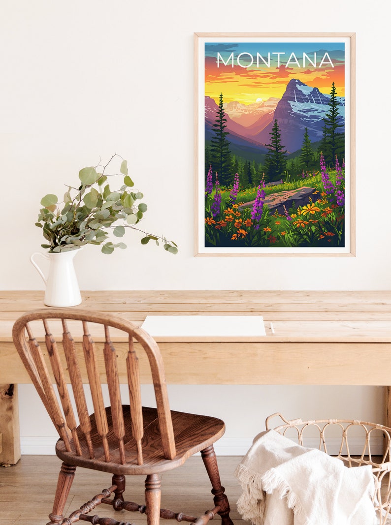 Montana Travel Poster, Montana Wall Art, Montana Print, Montana Poster, Mountain Poster, Flowers Poster, Montana Art