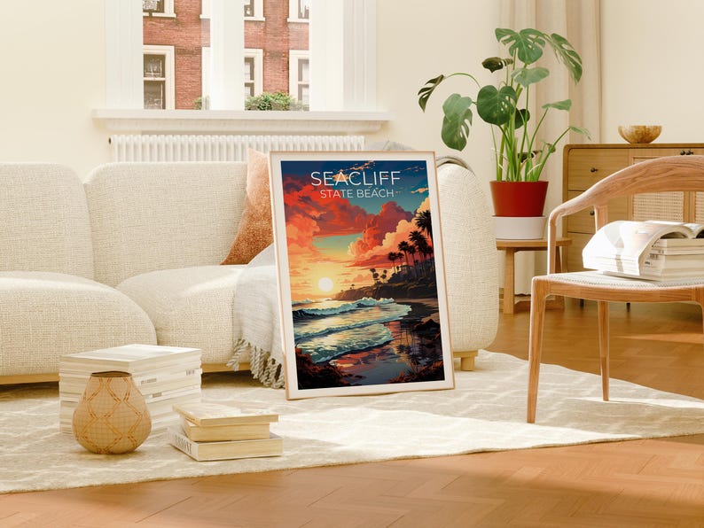 Seacliff State Beach Travel Print California Poster Coastal Wall Art Santa Cruz Illustration Landscape Poster Home Decor Birthday Gift