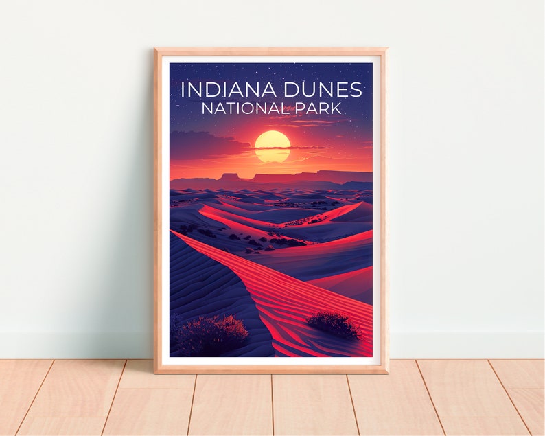 Affiche du parc national des dunes d'Indiana, impression des dunes d'Indiana, affiche de l'Indiana, impression de l'Indiana, affiche de voyage des dunes d'Indiana, affiche des dunes