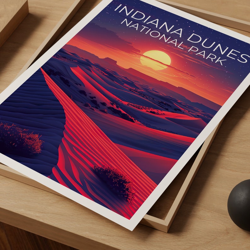 Affiche du parc national des dunes d'Indiana, impression des dunes d'Indiana, affiche de l'Indiana, impression de l'Indiana, affiche de voyage des dunes d'Indiana, affiche des dunes