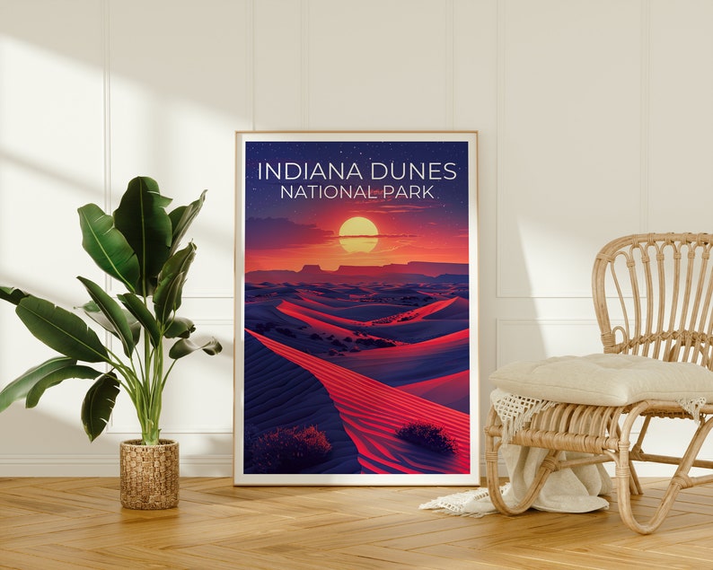 Affiche du parc national des dunes d'Indiana, impression des dunes d'Indiana, affiche de l'Indiana, impression de l'Indiana, affiche de voyage des dunes d'Indiana, affiche des dunes