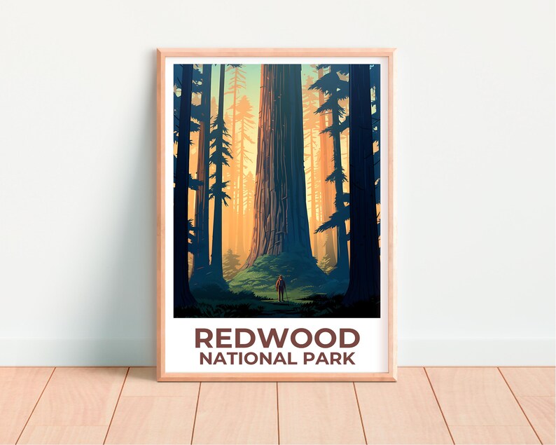 Redwood National Park Print, California Poster, Forest Art, Redwood Illustration, Scenic Poster, Adventure Gift, Home Decor, Birthday Gift