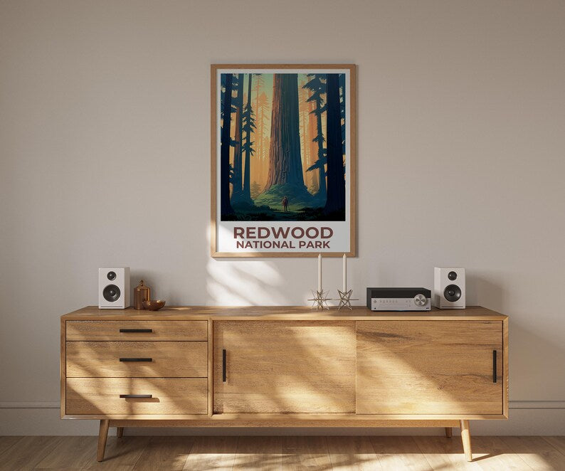 Redwood National Park Print, California Poster, Forest Art, Redwood Illustration, Scenic Poster, Adventure Gift, Home Decor, Birthday Gift