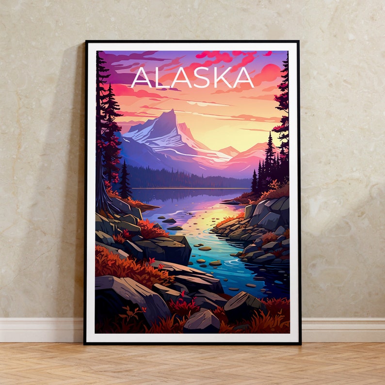 Alaska Poster, Alaska Print, Mountains Poster, Lake Print, Alaska Travel Poster, Mountain Art, Alaska Art