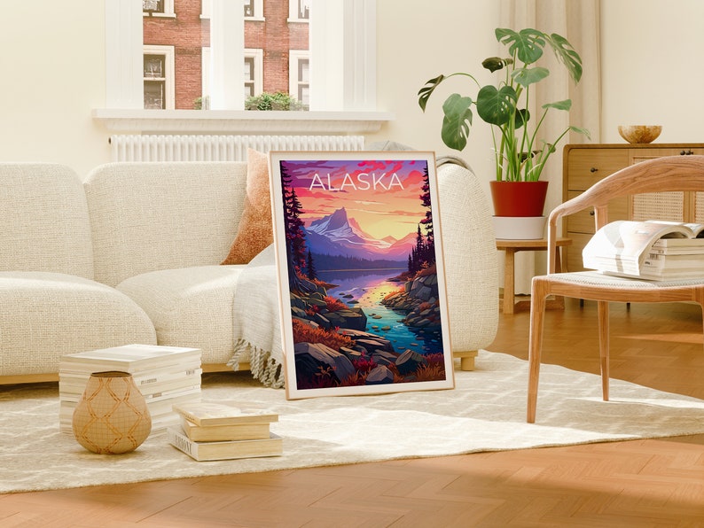 Alaska Poster, Alaska Print, Mountains Poster, Lake Print, Alaska Travel Poster, Mountain Art, Alaska Art
