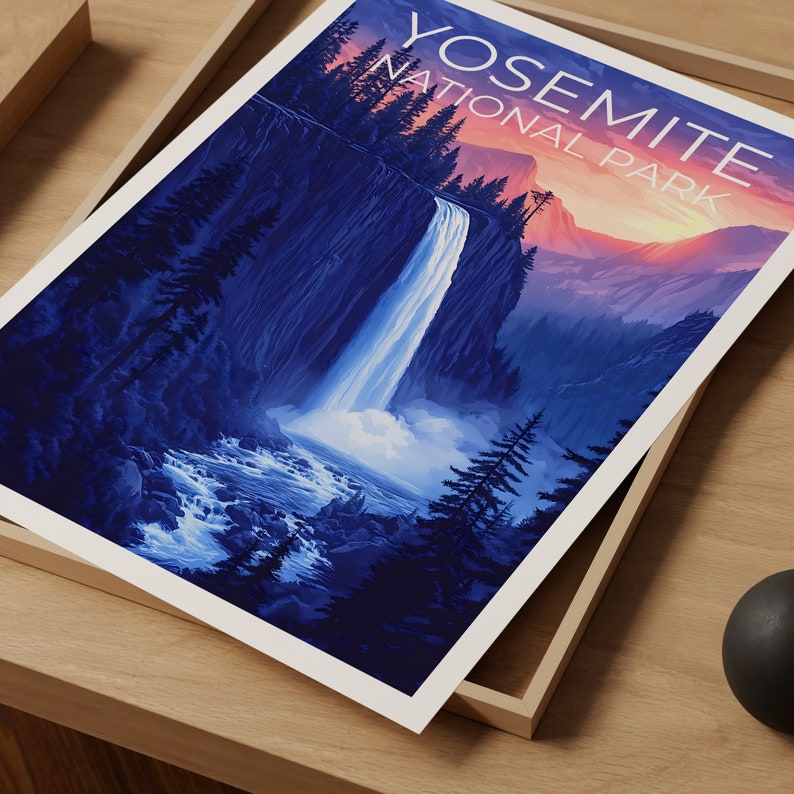 Affiche du parc national de Yosemite, impression de Yosemite, affiche de Californie, impression de Californie, affiche de voyage de Yosemite, art de la montagne, art de Yosemite