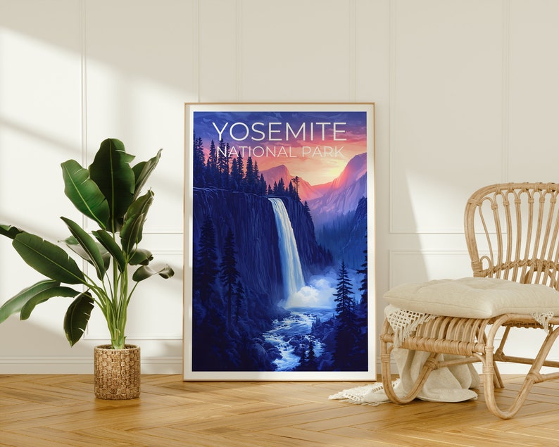 Affiche du parc national de Yosemite, impression de Yosemite, affiche de Californie, impression de Californie, affiche de voyage de Yosemite, art de la montagne, art de Yosemite