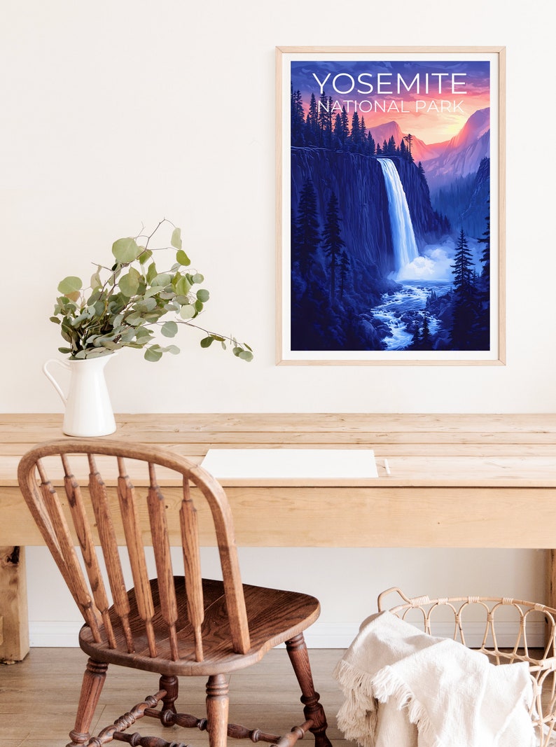 Affiche du parc national de Yosemite, impression de Yosemite, affiche de Californie, impression de Californie, affiche de voyage de Yosemite, art de la montagne, art de Yosemite