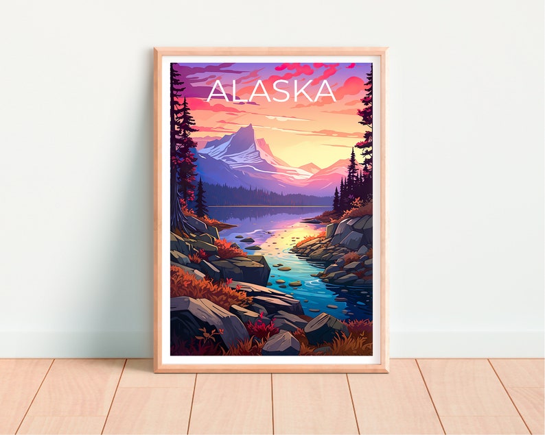Alaska Poster, Alaska Print, Mountains Poster, Lake Print, Alaska Travel Poster, Mountain Art, Alaska Art