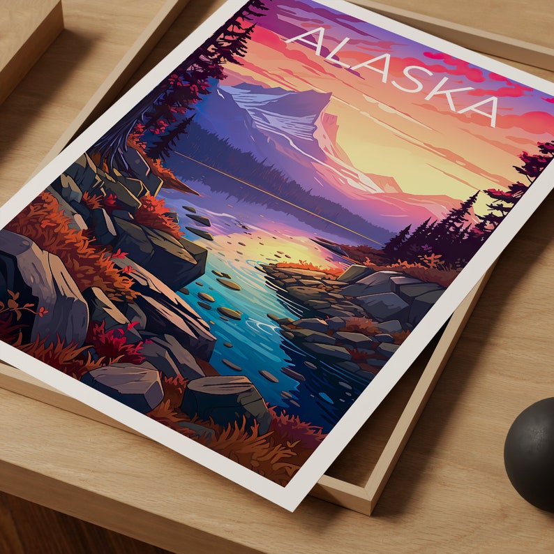Alaska Poster, Alaska Print, Mountains Poster, Lake Print, Alaska Travel Poster, Mountain Art, Alaska Art