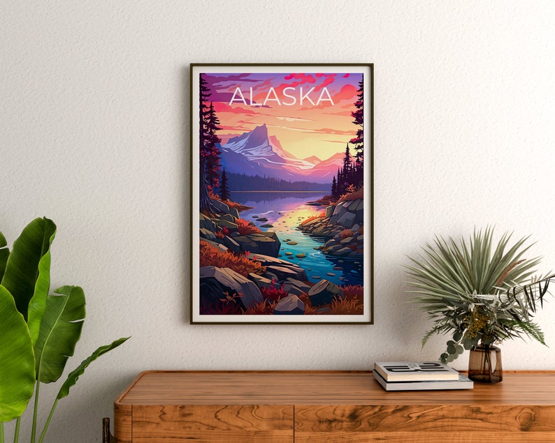 Alaska Poster, Alaska Print, Mountains Poster, Lake Print, Alaska Travel Poster, Mountain Art, Alaska Art