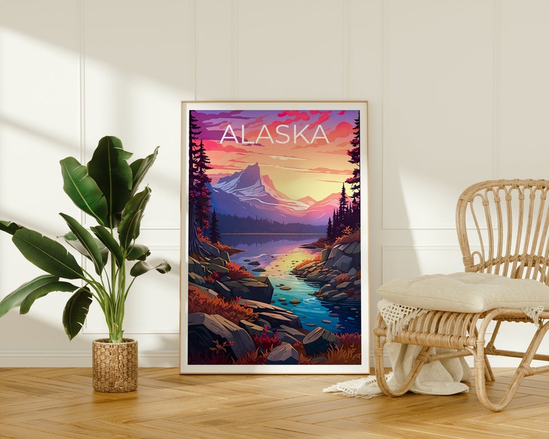 Alaska Poster, Alaska Print, Mountains Poster, Lake Print, Alaska Travel Poster, Mountain Art, Alaska Art