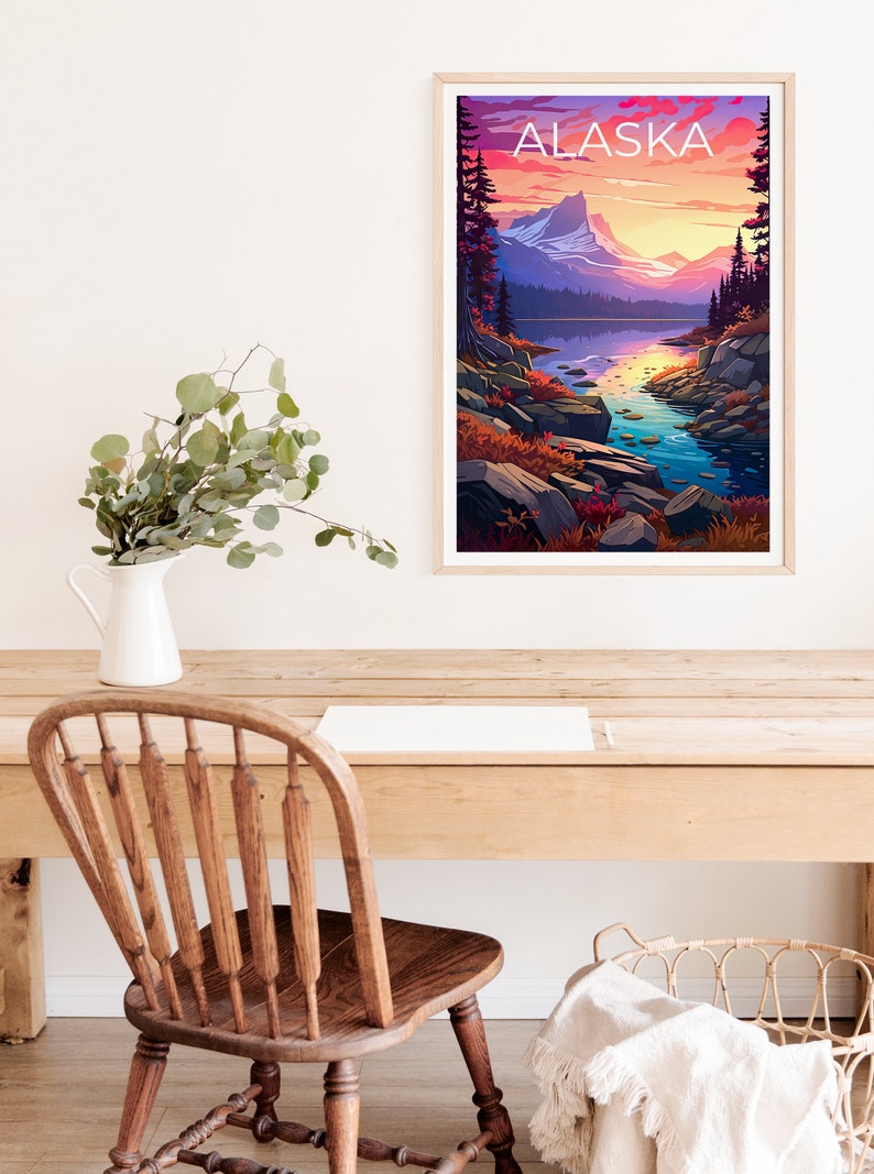Alaska Poster, Alaska Print, Mountains Poster, Lake Print, Alaska Travel Poster, Mountain Art, Alaska Art