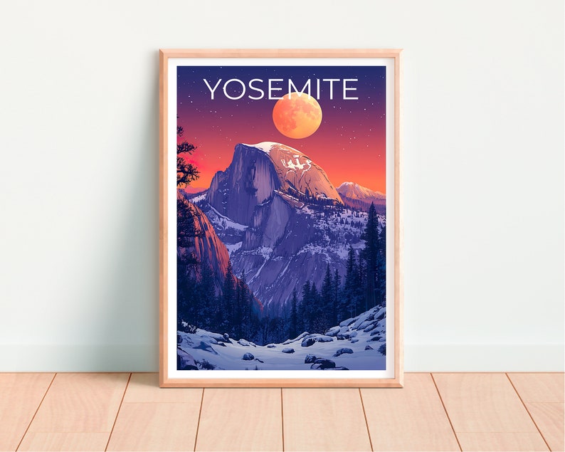Affiche du parc national de Yosemite, impression Yosemite, affiche Half Dome, impression Half Dome, affiche de voyage Yosemite, affiche Californie, art Yosemite