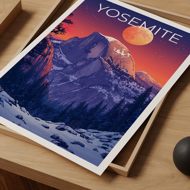 Affiche du parc national de Yosemite, impression Yosemite, affiche Half Dome, impression Half Dome, affiche de voyage Yosemite, affiche Californie, art Yosemite