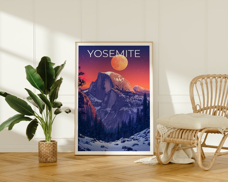 Affiche du parc national de Yosemite, impression Yosemite, affiche Half Dome, impression Half Dome, affiche de voyage Yosemite, affiche Californie, art Yosemite