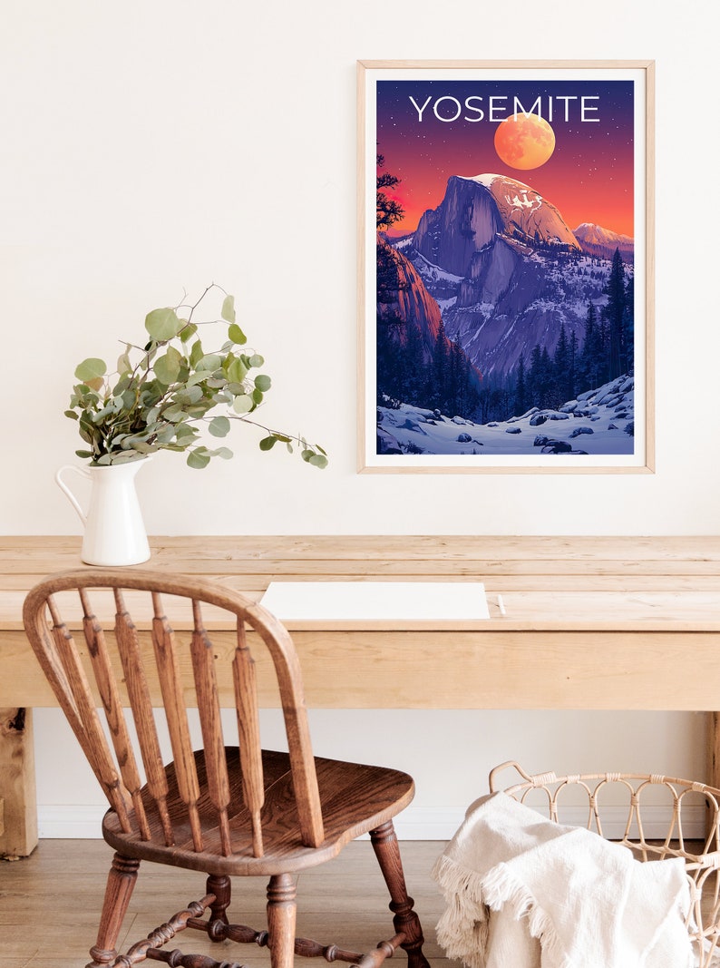 Affiche du parc national de Yosemite, impression Yosemite, affiche Half Dome, impression Half Dome, affiche de voyage Yosemite, affiche Californie, art Yosemite