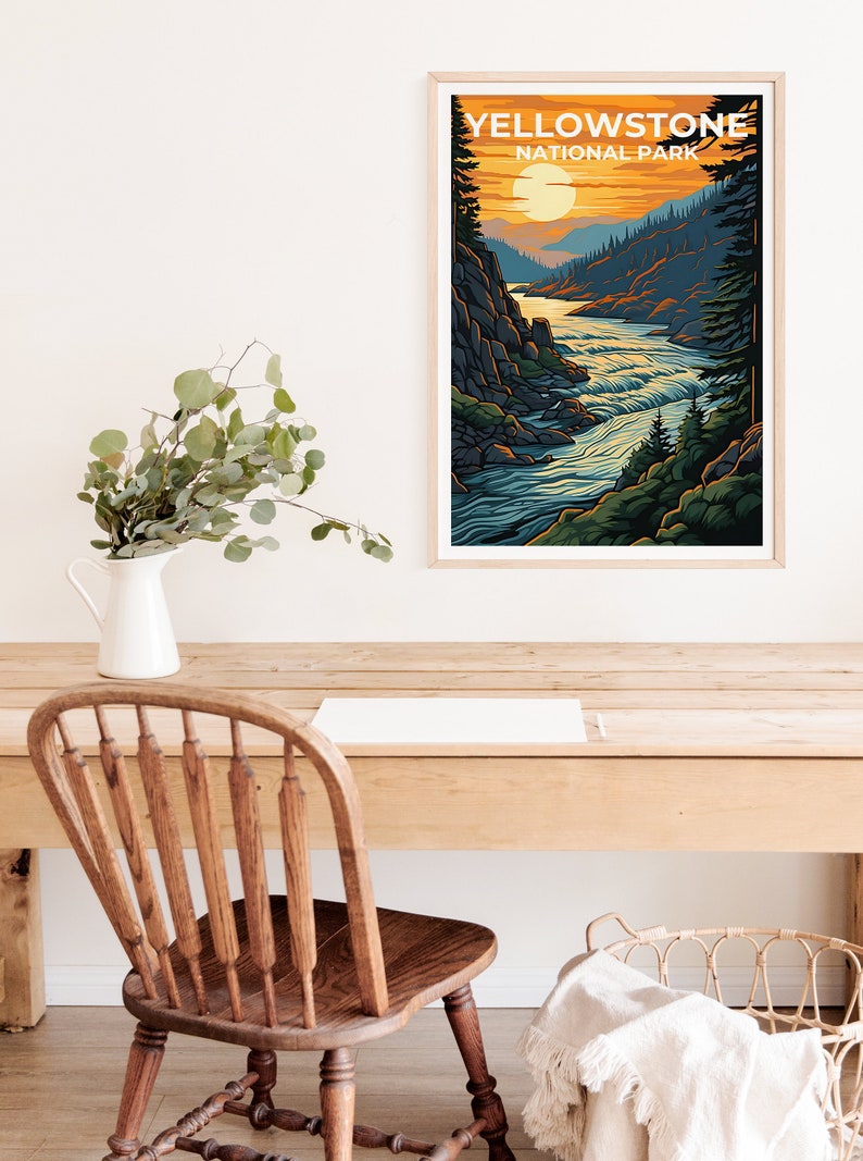 Affiche de voyage de Yellowstone, art mural du Wyoming, impression du Wyoming, affiche de Yellowstone, affiche de la rivière Yellowstone, affiche de la nature, Yellowstone Ar